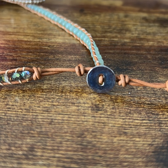 Beaded leather coil bracelet. - Picture 2 of 3